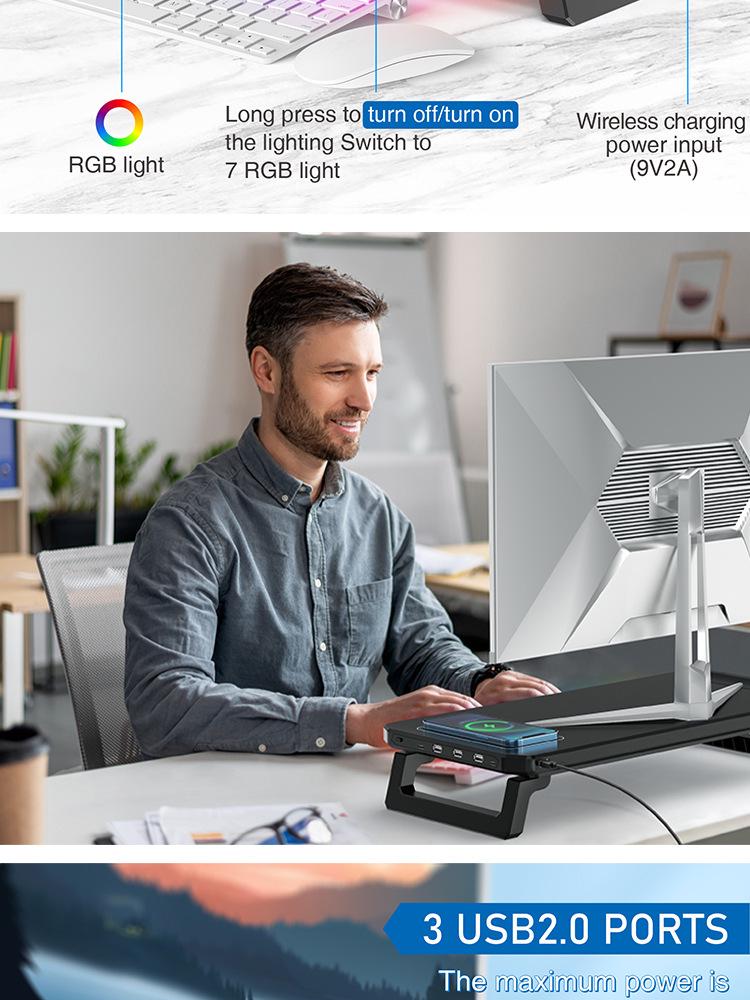 Luminous RGB Folding Monitor Riser & Docking Station Organizer