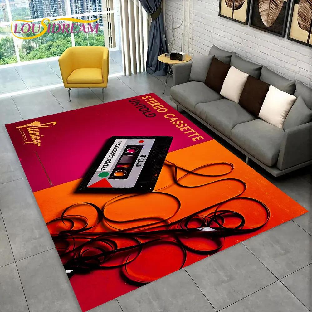 Alfombra de Área Grande con Patrón de Cinta de Cassette de Música Retro, Alfombra para Sala de Estar, Dormitorio, Sofá, Felpudo Decorativo, Felpudo Antideslizante