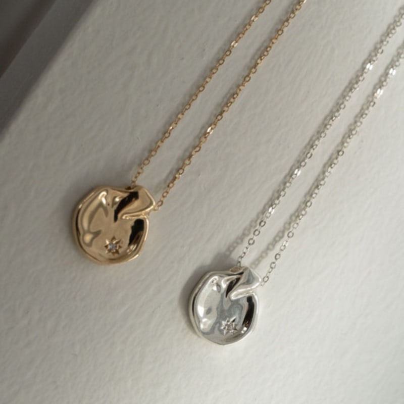 Youngglow Silver925 Flat Sparkle Pendant Necklace (2color)