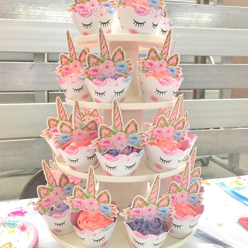 24pcs Unicorn Theme Cupcake Wrappers Toppers  Kids Birthday Party Supplies Decorations