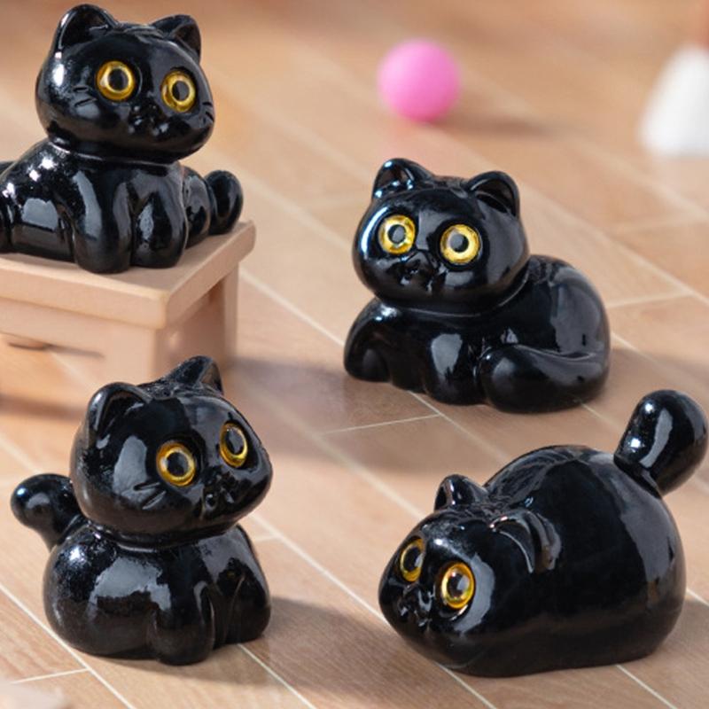 Set of 5 Cartoon Miniature Kitten Statue Black Cats Figurines Car Dashboard Ornaments For Desk Decors And Stress Relief