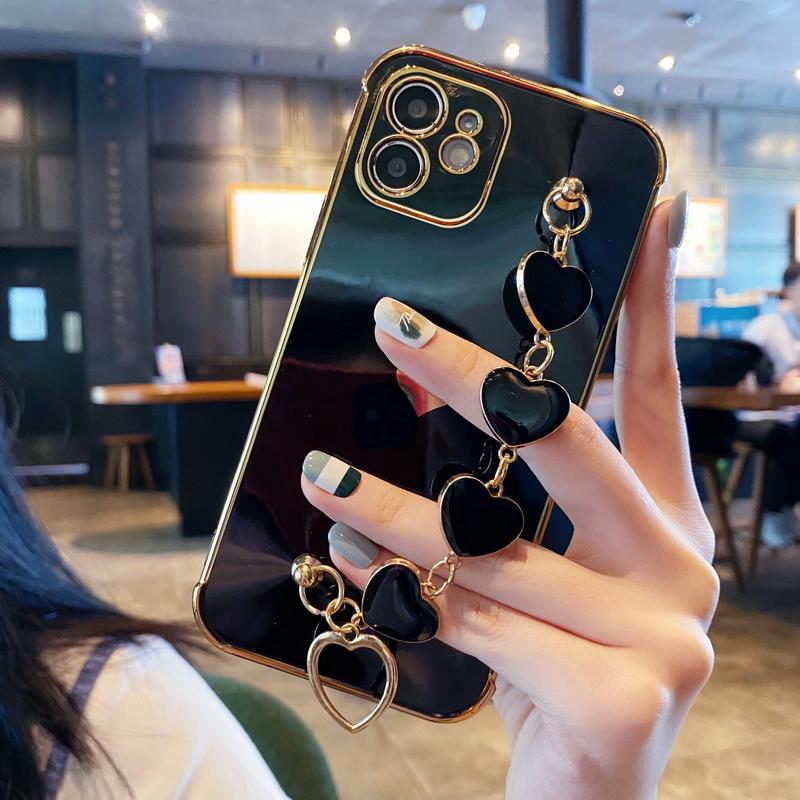 Buy Luxury Plating Love Heart Chain Wrist Strap Phone Case For