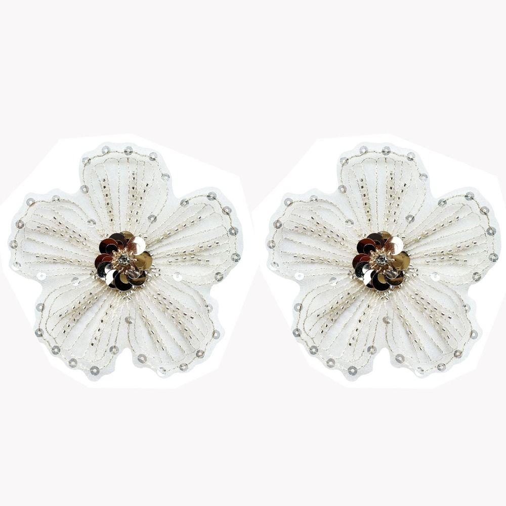 

2pcs Lace Fabric Cloth Patch Handmade Cloth Applique Clothes Accessory Sequin Flower Applique Women 2pcs