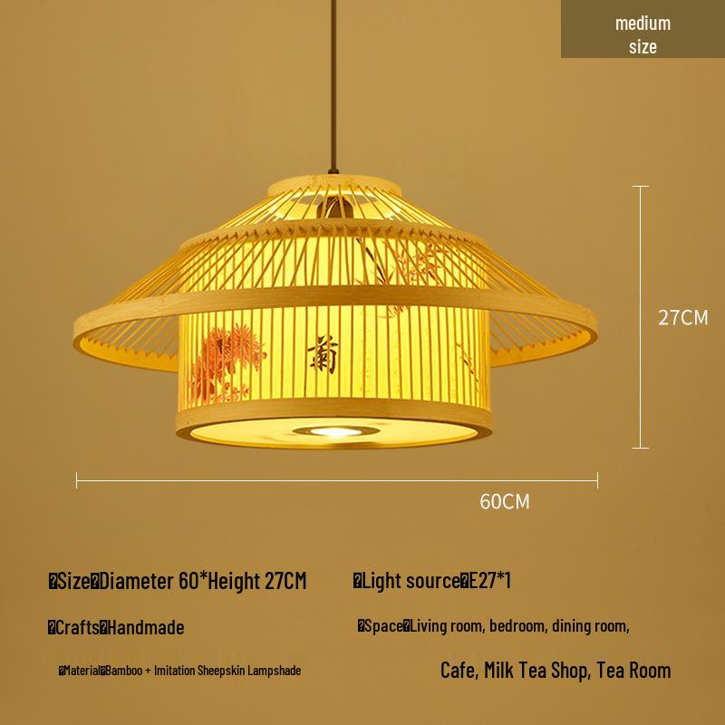 Retro Bamboo Pendant Lamp for Restaurants and Hotels - Chinese Style with Spotlight