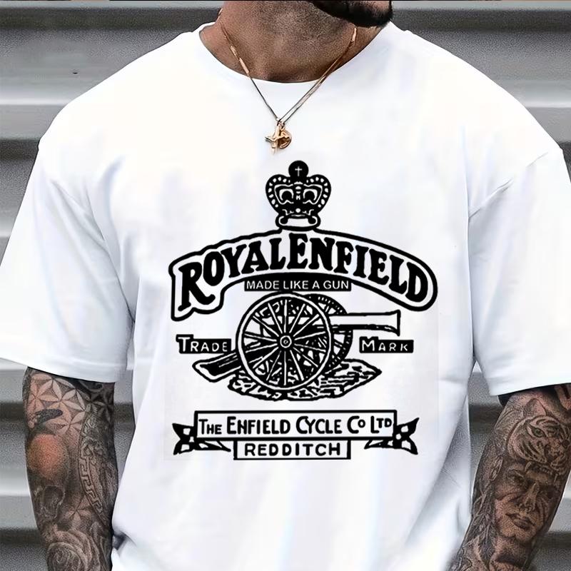 

Retro Vintage Classic Royal Enfield Motorcycle Gun Logo Premium Biker Tshirt Cotton ONeck Short Sleeve Casual TShirt 4XL