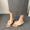 Niche retro leopard print bread toe slope heel slippers 2025 gentle evening breeze casual flip-flops cotton slippers
