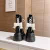 Boots For Women With Pink Bow Contrast Color Patent Leather Biker British Style Platform Ankle Boots Non-slip Thick Sole Shoes