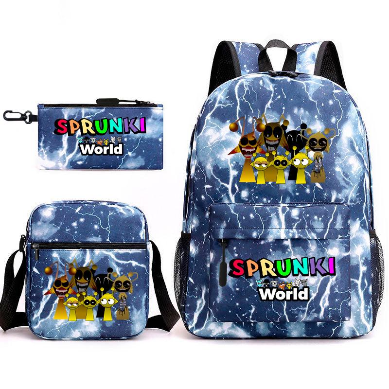 New Rhythm Box Sprunki Music Game Schoolbag Backpack Pencil Case Three-piece Set Student Heat Transfer Backpack D