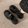 Spot~ 2025 new round head metal buckle thick sole one pedal lazy loafers women's British small leather shoes women's