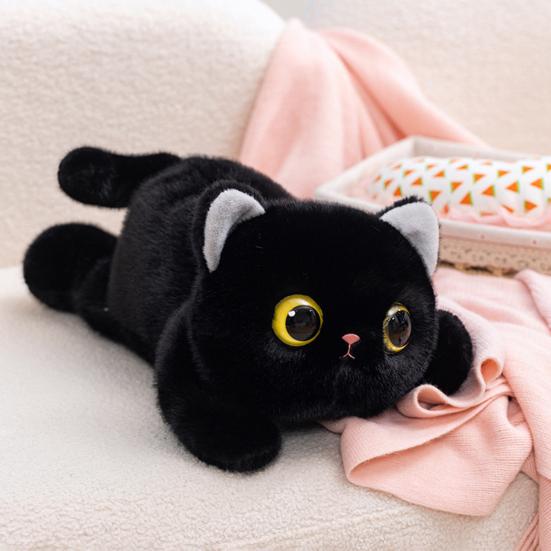 Cute Black Cat Plush Pillow Soft Siamese Kitten Stuffed Animal with PP Cotton Cuddly Bedroom Decor Birthday Gift for Girls Cat Lovers