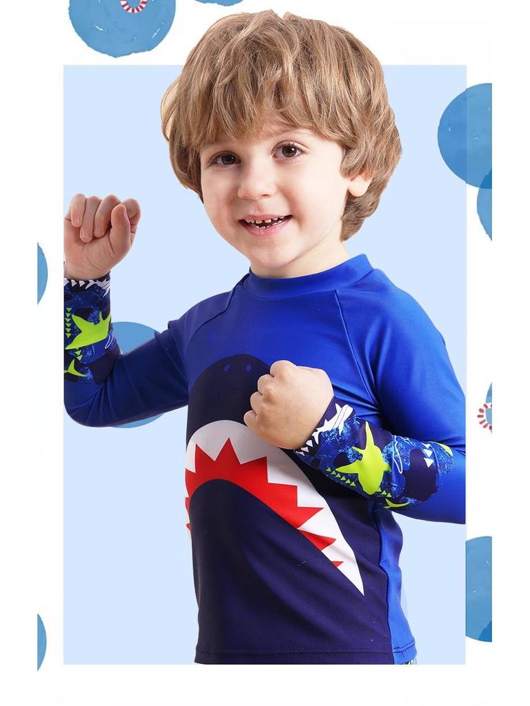 2025 Boys' Shark Print Long Sleeve Two-Piece Swimsuit Set