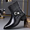 Fashion Big Size Buckle Designer Leather Chelsea Boots Men Fashion Casual Black Autumn Witner Dress Shoes Man Stone Pattern Ankle Boots
