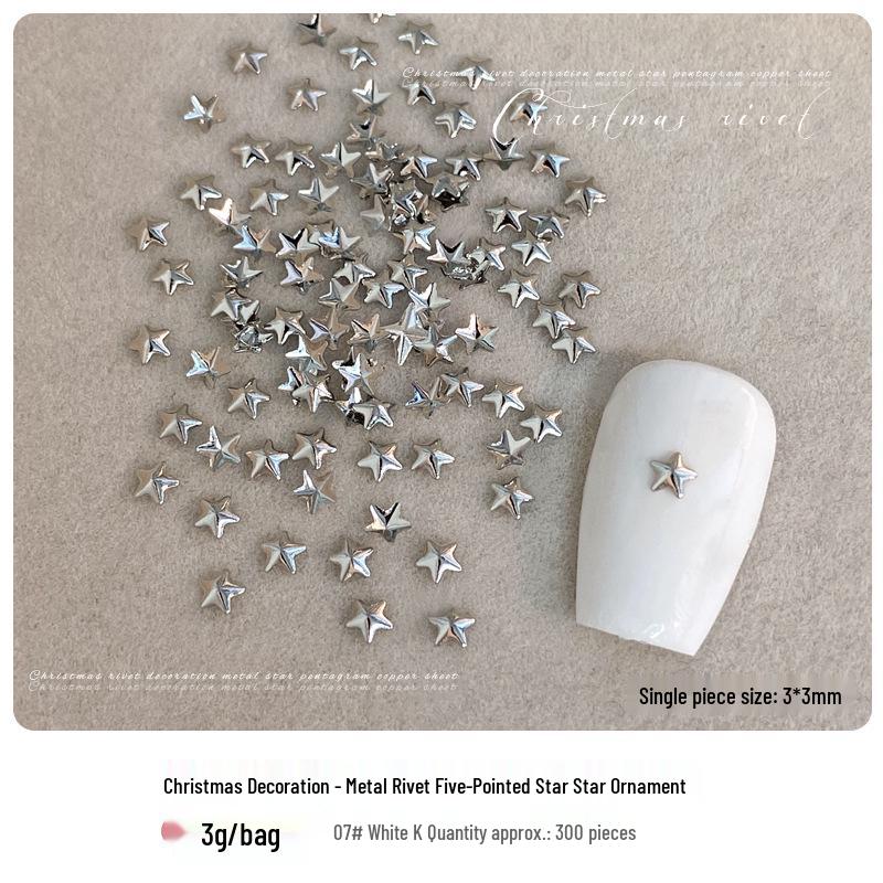 3D Hollow Gold & Silver Five-Pointed Star Metal Rivets for Christmas Nail Art