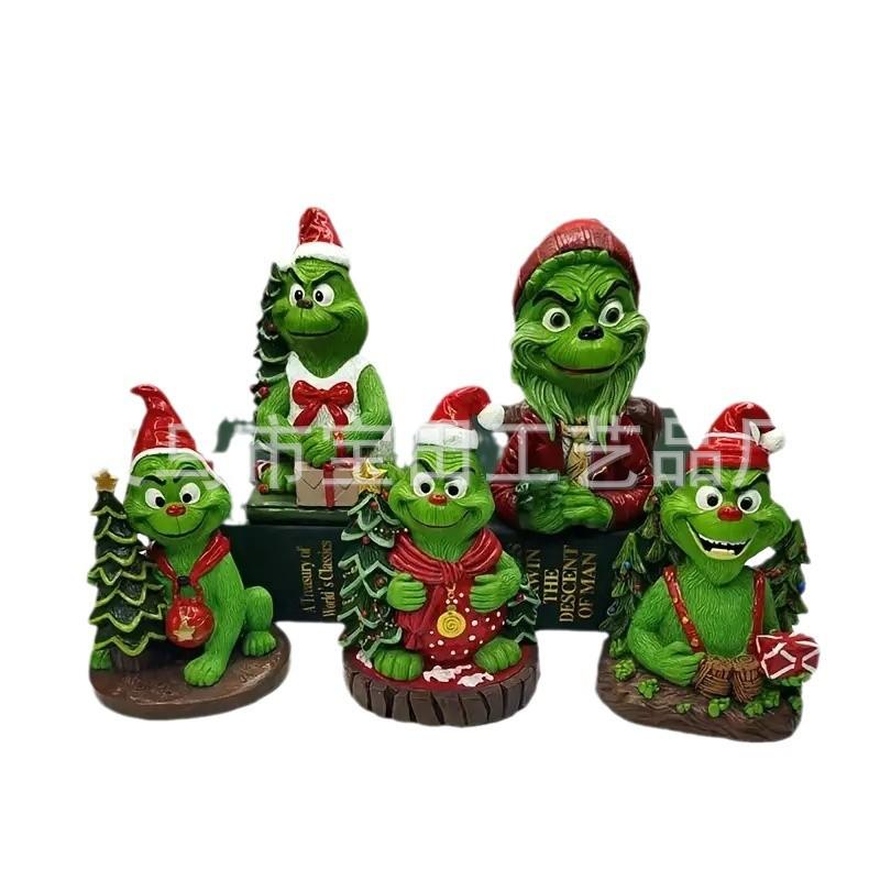 Christmas Grinch Green Hair Monster Christmas Atmosphere Gifts Ornaments Ornaments Creative Decorations Resin Crafts