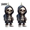Creative Halloween Party Favors 2Pcs Hoodie Skeleton Ornaments, 2D Flat Acrylic Pendants, Gothic Car Rearview Mirror Hanging Ornament Style Ornaments