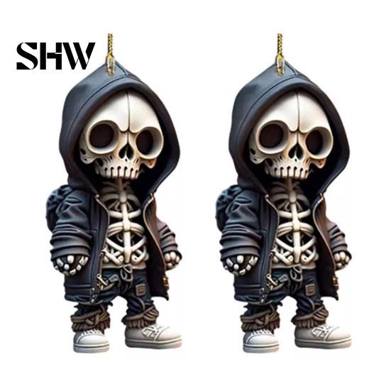 Creative Halloween Party Favors 2Pcs Hoodie Skeleton Ornaments, 2D Flat Acrylic Pendants, Gothic Car Rearview Mirror Hanging Ornament Style Ornaments