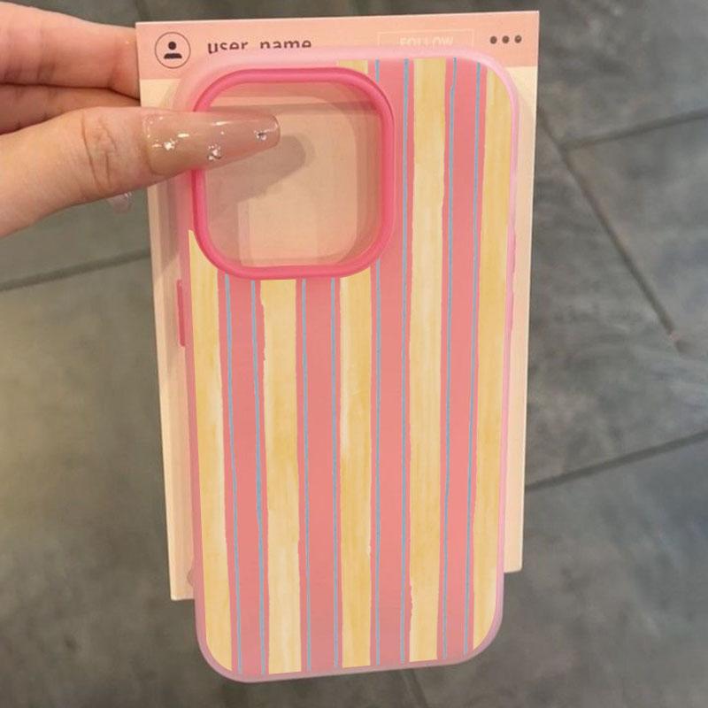 Stylish Yellow Striped Candy Color 2 In 1 Soft Phone Case For Xiaomi Redmi Note 14 13 12 11 Pro Plus 5G 10 Redmi 14C 13C 4G