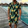 Men's Tropical Floral Print Two-piece Set, Short-sleeve Shirt and Shorts, Perfect for Casual Gatherings