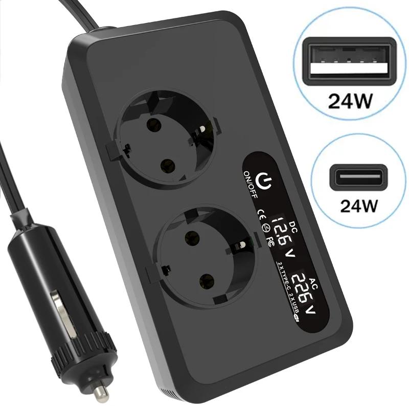 

200W 12V to 230V For EU Sockets Car Inverter Cigarette Lighter Plug USB C Port Vehicles Converter Fast Charging Power Adapter