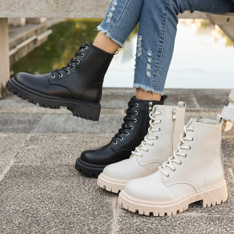 Ladies Shoes Ankle Women's Boots Fashion Side Zipper Office and Career New Lace-up Plus Size Round Toe Shoes for Women