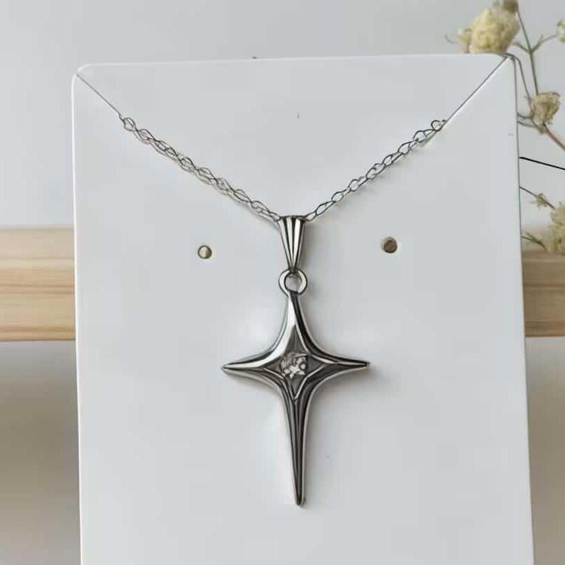 

Trend Harajuku-style Sliver Color Four-pointed Star Cross Pendant Necklace for Women Temperament Designer Jewelry Accessory Gift