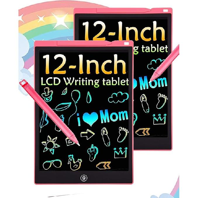 2 Pack LCD Writing Tablet, 12 inch Colorful Toddler Drawing Pad Doodle Board, Erasable Educational Toy Christmas Birthday Gift for 3 4 5 6 7 Year Old