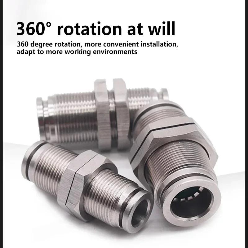 304 Stainless Steel Connectors Fittings PM Air Tube 6mm8mm10mm Push in Hose Connector Quick Release Pneumatic Partition Fitting