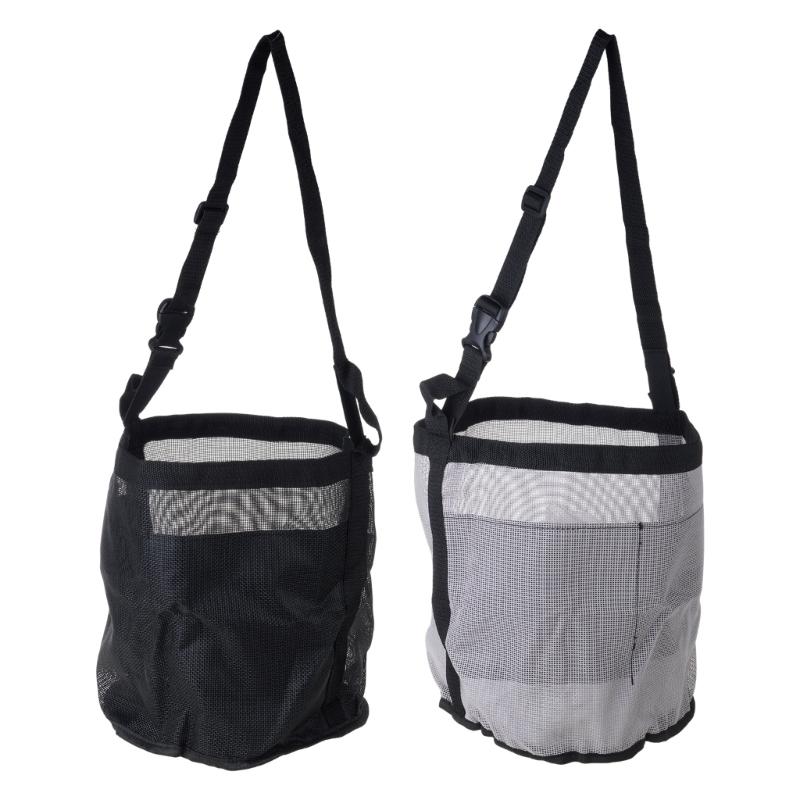 Hanging Horse Feed Bag with Adjustable Webbings Strap, Mesh Grass Holder and Reinforced Trim for Dry Forage Feeding, 2 Pack