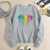 European and American Women's Colorful Heart Shape Loose Hoodie - Plus Velvet, Round Neck, Long Sleeve.