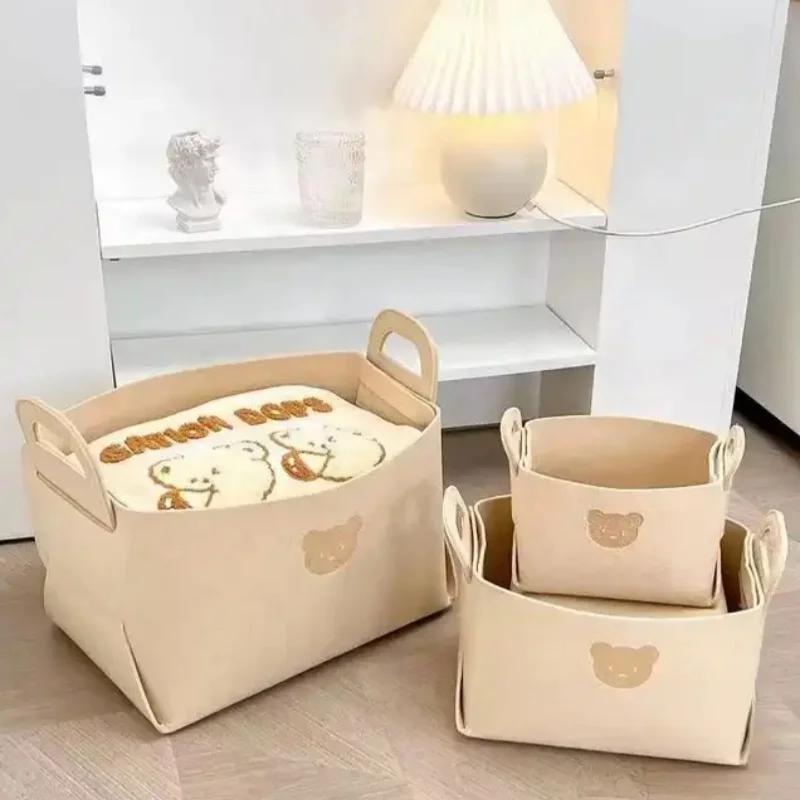1-8PCS Bear Felt Storage Basket Snacks Toys Storage Basket Large Capacity Foldable Clothes Organizer Desktop Sundry Organizer