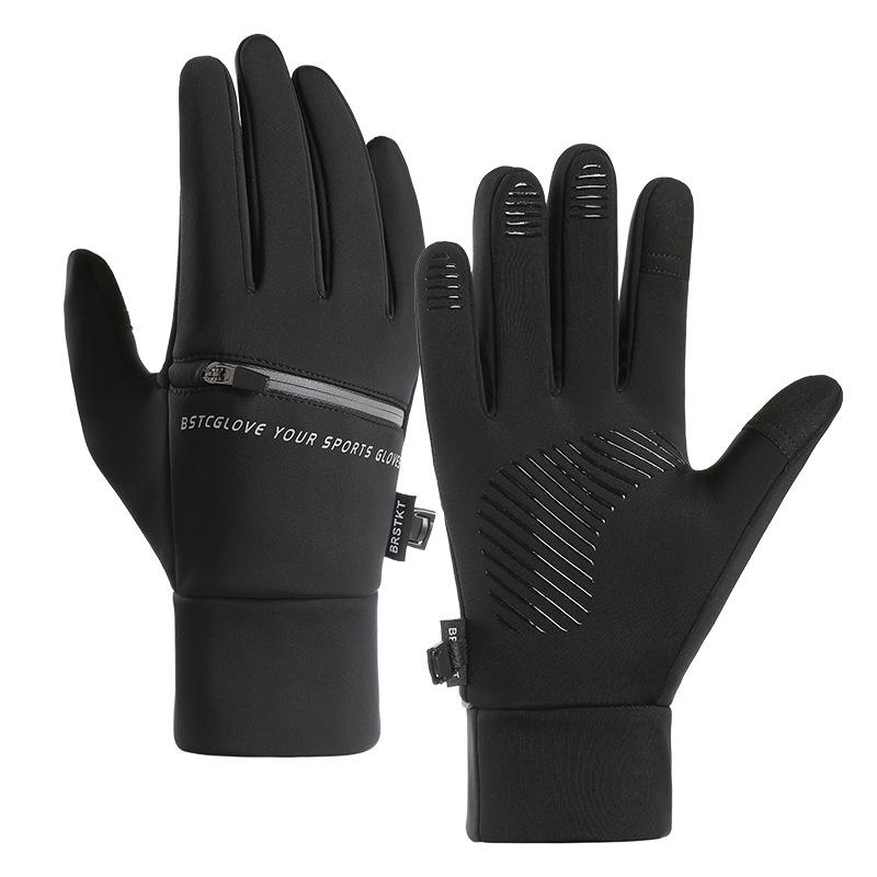Outdoor Cycling Sports Gloves for Men Windproof Waterproof Fleece  Warm  Touch Screen Zipper Gloves for Autumn and Winter