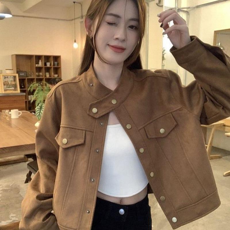 

Stand-up Collar Foreign-style Jacket for Women s Autumn and Winter Retro Loose Short Jacket S