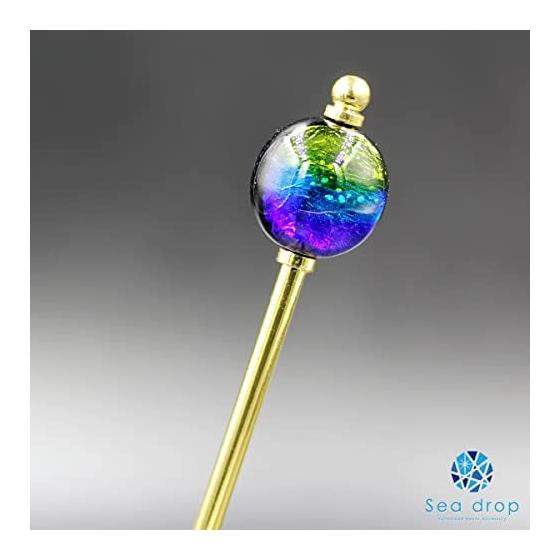Sea Drop Kanzashi Hairpin with Luminous Firefly Glass, Dragonfly Bead, Kerama Marine 22mm Ball, Glow-in-the-Dark, Single Prong, Japanese Hair