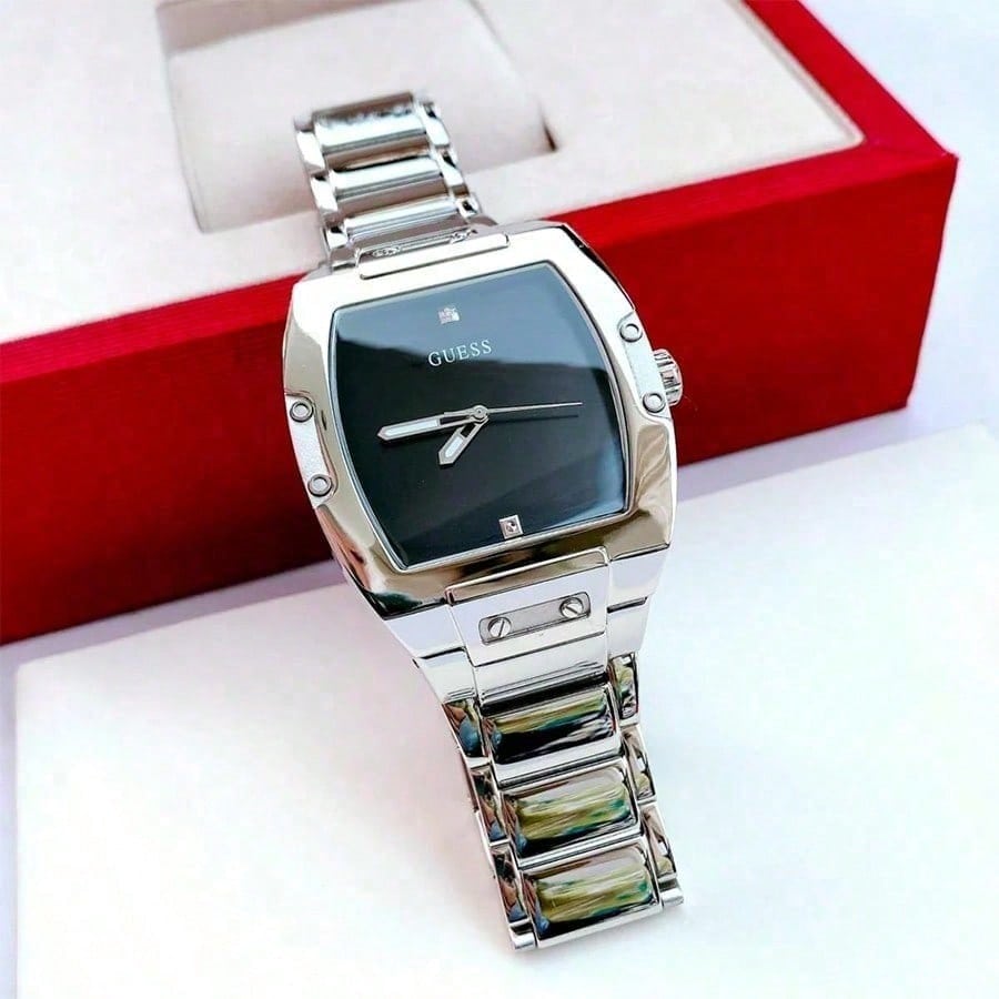 Guess Ceasuri pentru Bărbați - Brățară din Oțel Argintiu, Ceasuri Cronograf cu Cadran Negru Masculine, Modă Casual pentru Purtare Zilnică GW0387G1