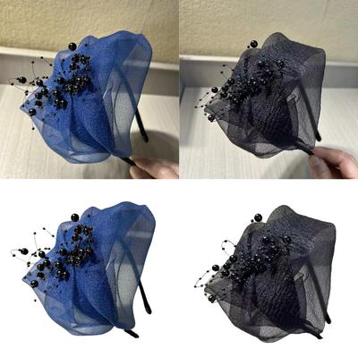 Half Caps Crepe Ruffle Hairhoop for Women French Headband 1920s Fascinator Hat Evening Dresses Hat for Formal Occasion