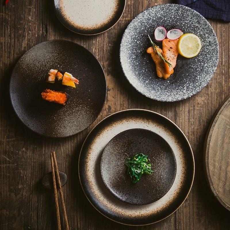 Multifunction Black Ellipse Circle Dinner Plate Under-Glazed Ceramic Dessert Tray Steak Pasta Dish Dinnerware Microwave Safe