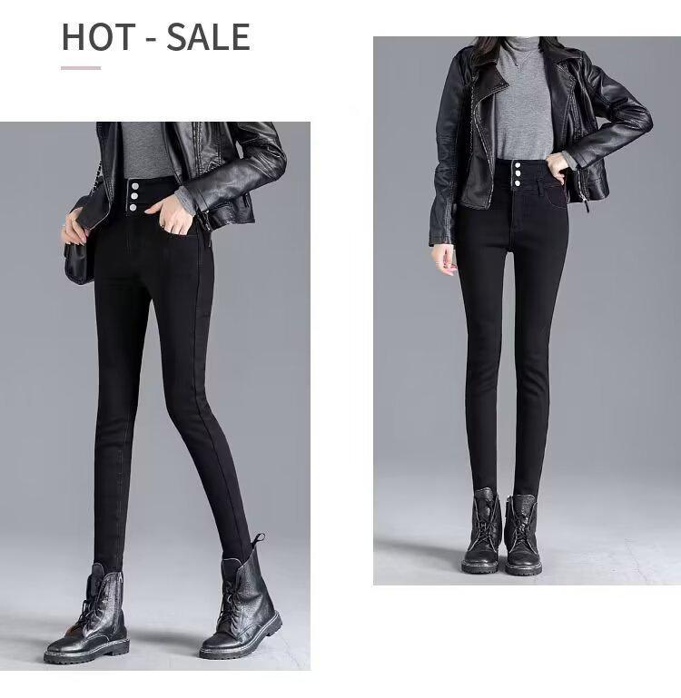 Jean skinny doublé polaire pour femme, Automne/Hiver 2025 Nouveau, Pantalon crayon slim fit taille haute