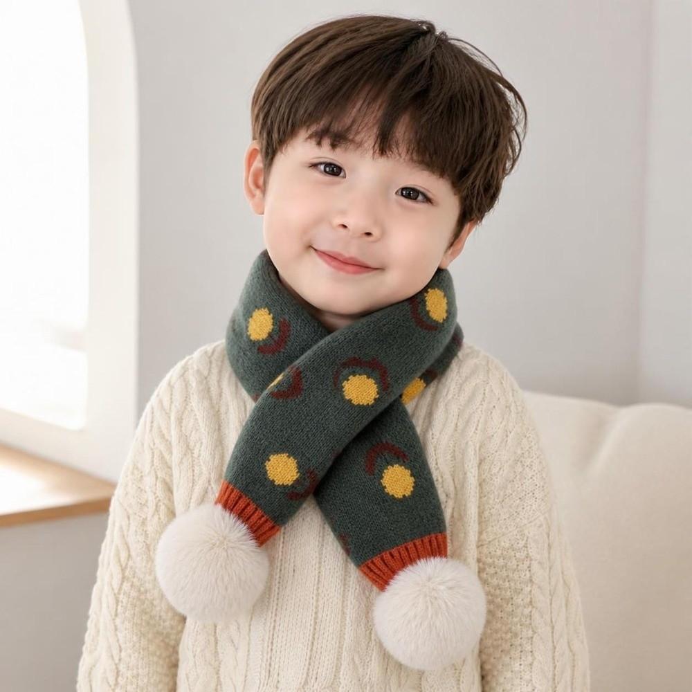 Jacquard Pattern Kids Winter Neckerchief Pompon Baby Girls Scarf Toddlers Warm Scarf  Outdoor Use
