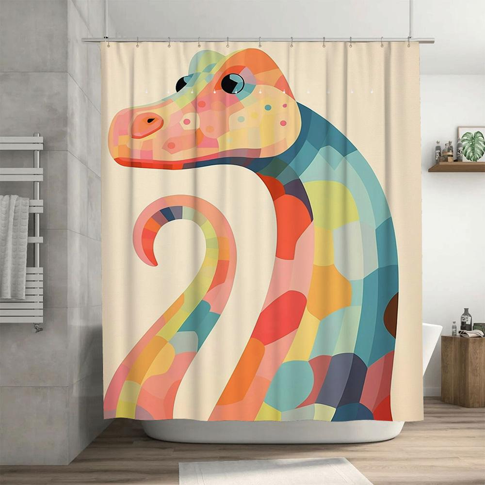 Colorful Cartoon Dinosaur Shower Curtain Bath Decor With 3D Printed Blue Yellow Red Purple Orange Design For Kids Bathroom Decor