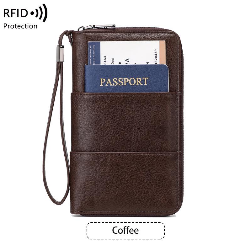 

RFID Антимагнитный кошелек для паспорта на молнии: Многофункциональный держатель для ID и билетов кофейный