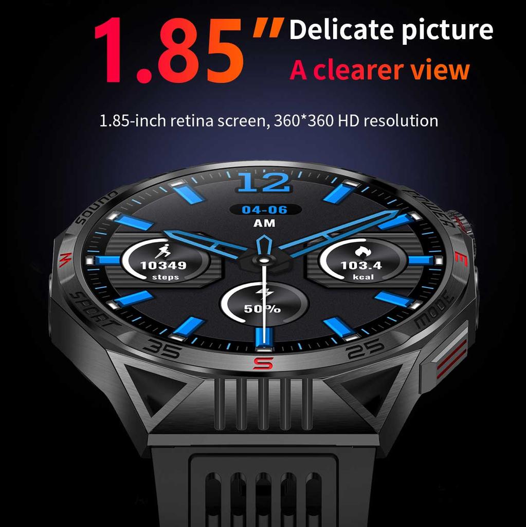 Outdoor Sport Kompass Smartwatch Herren Taschenlampe Laserlicht 450mAh Akku GPS Sport Track Wasserdicht Bluetooth Anruf Smartwatch