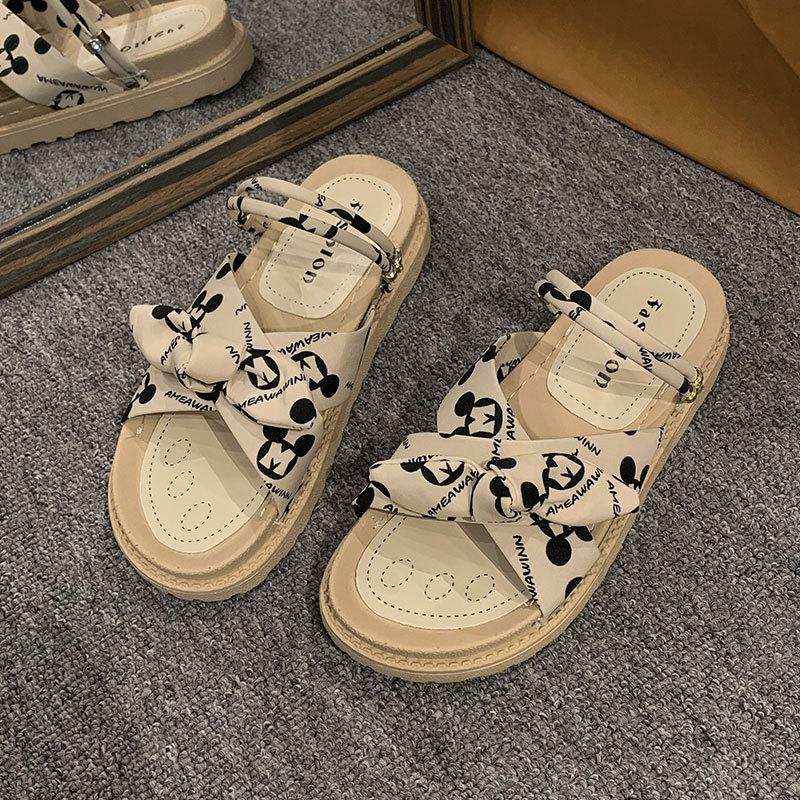 

2025 spring and summer new thick-soled versatile cool slippers women wear soft-soled comfortable two wear casual slippers foreign trade 40 бежевый