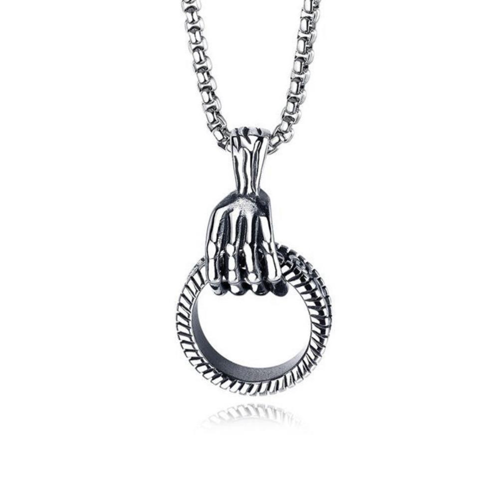 Double Sword Pirate Titanium Steel Pendant Vintage Halloween Skull Ghost Head Anchor Stainless Steel Necklace