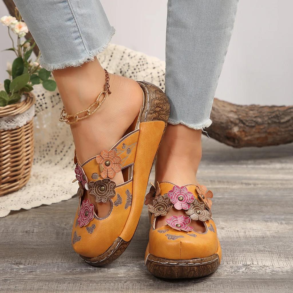 Plus Size 35-43 Shoes for Women Summer Comfortable Roman Flower Platform Sandals Non-slip Baotou Wedge Ladies Slippers