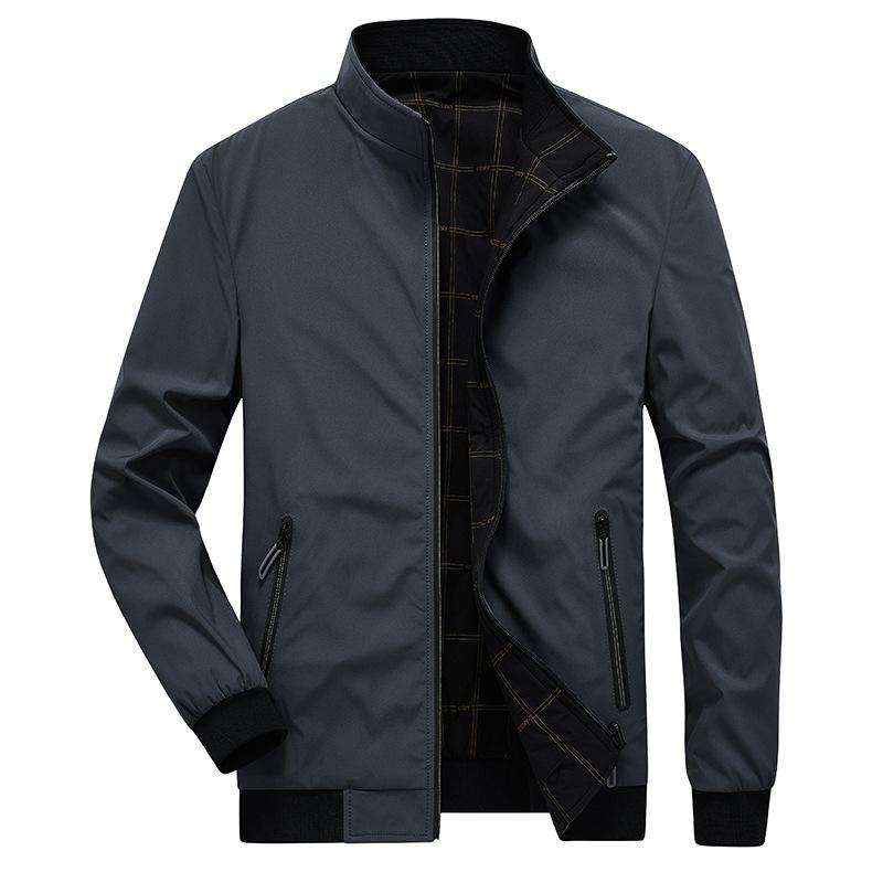 Autumn New Men's Fashion Plaid Stand Collar Jacket Trendy Men's Versatile Casual Reversible Jacket Top