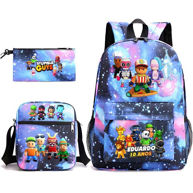 Large Capacity Schoolbag with Shoulder Strap; Student Three-piece Pencil Case Set