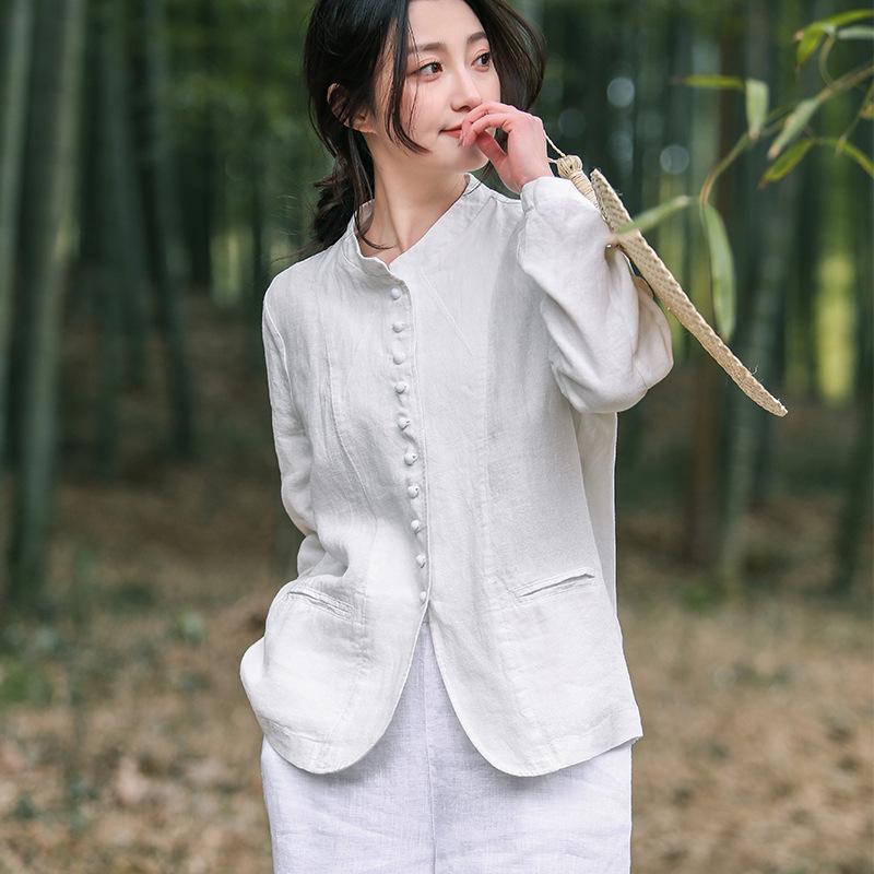 Spring Artistic Loose Chinese Stand Collar Long Sleeved Jacket Women's