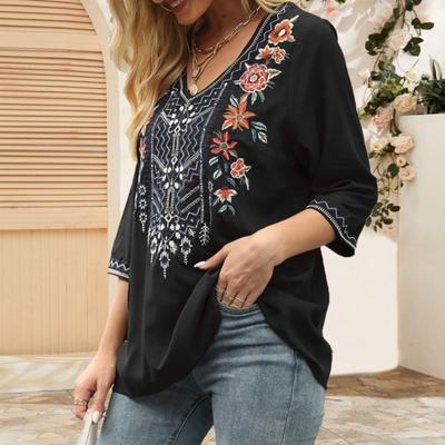 Damen Bluse Traditionelle mexikanische Frauen Bestickte Tops Loose Fit Bohemian Floral 45720 Ärmel