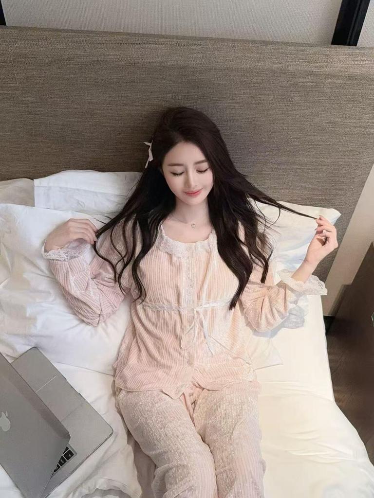 High-End French Princess Style Sea Island Cotton Women's Pajamas - Autumn/Winter Thick Cardigan Homewear