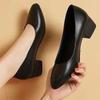 Damen Pumps mit niedrigem Absatz Schwarz Echtes Leder Formelle Schuhe Slipper Pendler Bequem Mittelhoch